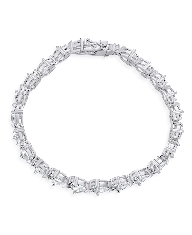 Bling Jewelry Romantic Cz Hearts Shape Tennis Bracelet Silver Plated Rhodium 7-7.5 Inch