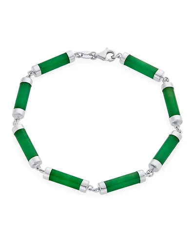 Bling Jewelry Asian Style Light Green Natural Jade Strand Tube Bar Link Ankle Anklet Bracelet Sterling Silver 9 Inch