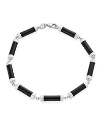 Bling Jewelry Asian Style Black Natural Onyx Strand Tube Bar Link Bracelet Sterling Silver 7.5 Inch