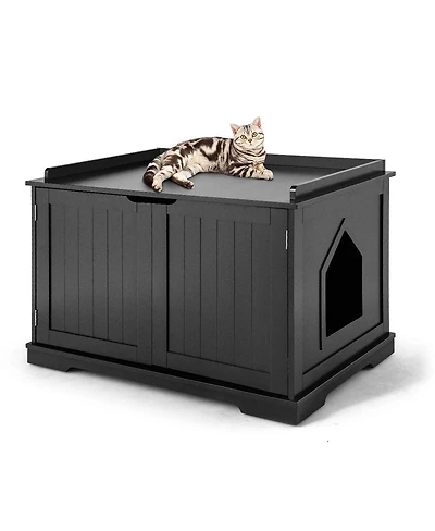 Cat Litter Box Enclosure with Double Doors for Large Cat and Kitty-Black
