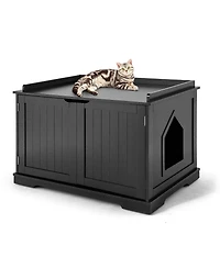 Cat Litter Box Enclosure with Double Doors for Large Cat and Kitty-Black
