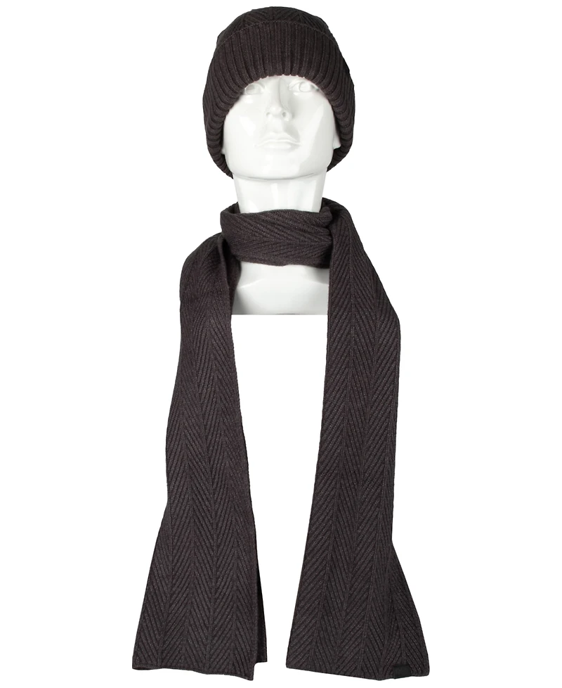 Kenneth Cole Reaction Men's Ribbed Herringbone Beanie & Scarf Set