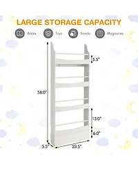 Gymax 4-Tier Kids Bookshelf Toy Storage Bookcase Rack Wall w/ Anti-toppling Kits Grey