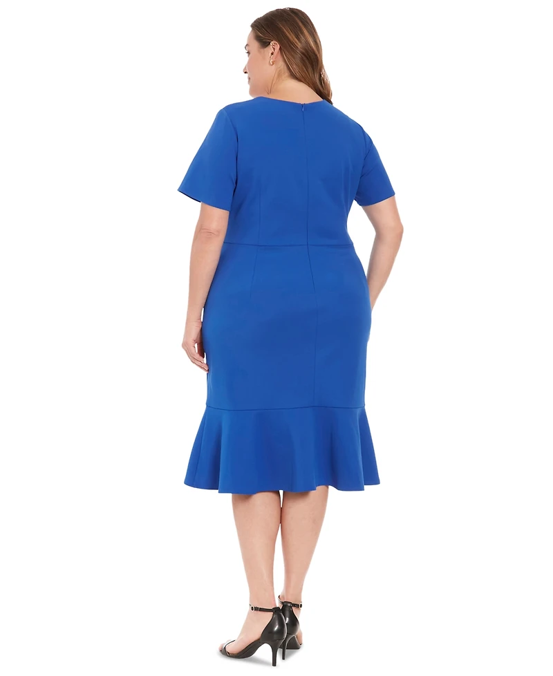London Times Plus Twist-Front Flounce-Hem Dress