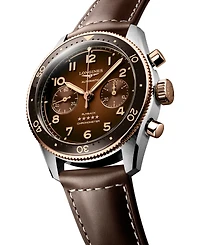 Longines Men's Swiss Automatic Chronograph Spirit Flyback Brown Leather Strap Watch 42mm