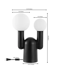 Jonathan Y Leif 19" 2-Light Modern Mid-Century Resin/Iron/Frosted Glass Nordic Cactus Led Table Lamp, Black