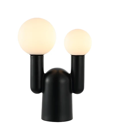 Jonathan Y Leif 19" 2-Light Modern Mid-Century Resin/Iron/Frosted Glass Nordic Cactus Led Table Lamp, Black