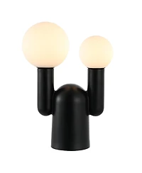Jonathan Y Leif 19" 2-Light Modern Mid-Century Resin/Iron/Frosted Glass Nordic Cactus Led Table Lamp, Black