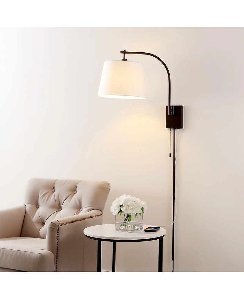 Jonathan Y Gosling 22.5" 1-Light Mid-Century Modern Plug-In or Hardwired Iron Led Gooseneck Swing Arm Wall Sconce with Pull-Chain and Usb Charging Por