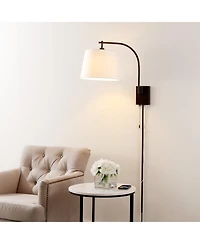 Jonathan Y Gosling 22.5" 1-Light Mid-Century Modern Plug-In or Hardwired Iron Led Gooseneck Swing Arm Wall Sconce with Pull-Chain and Usb Charging Por