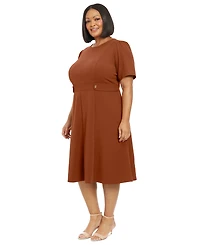 London Times Plus Fit & Flare Scuba Crepe Midi Dress