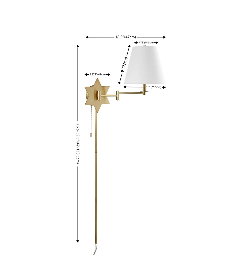 Jonathan Y David 18.5" 1-Light Modern French Country Swing Arm Plug-In or Hardwired Iron Led Star Wall Sconce with Pull-Chain and Usb Charging Port