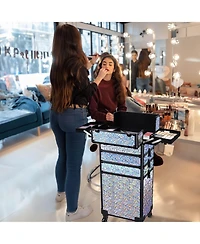 Byootique Mermaid Silver 4in1 Rolling Makeup Train Case Cosmetic Organizer Wheel