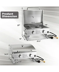 Stainless Steel Propane Grill with Lid for Outdoor Camping Tailgating Picnic Party-Silver