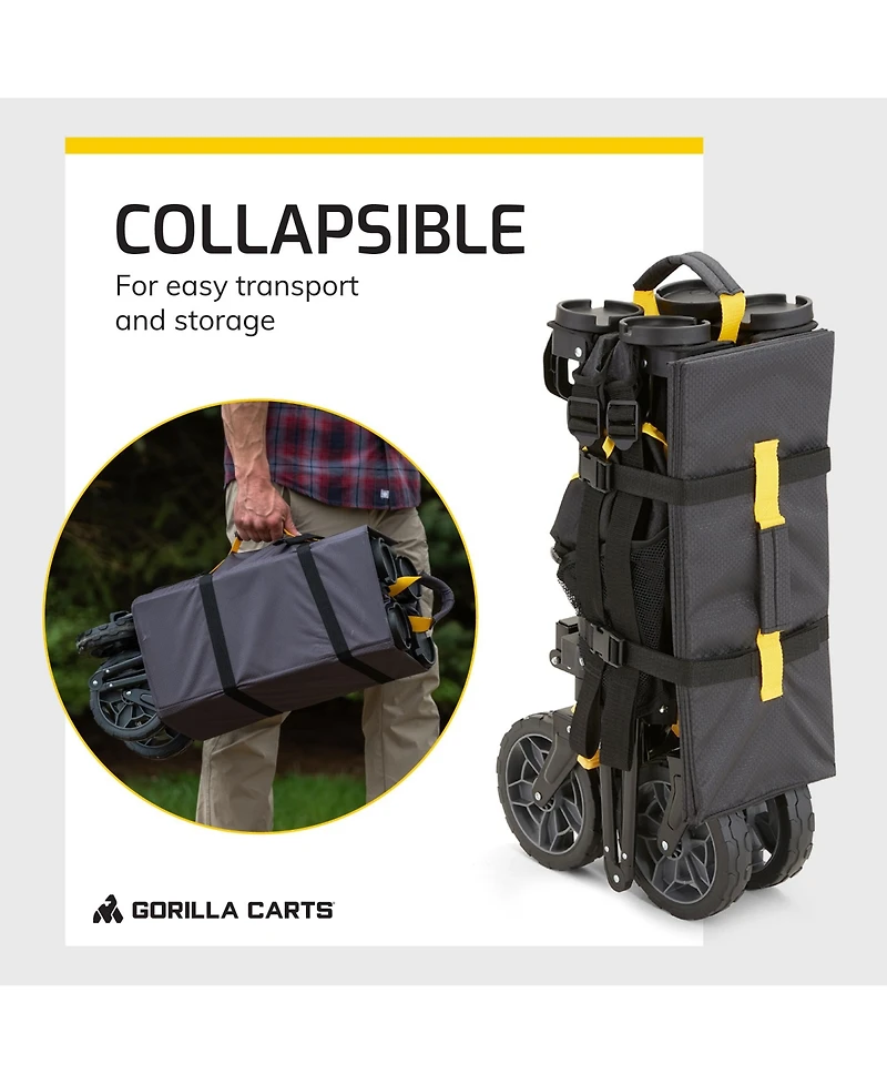 Gorilla Carts 7 Cu Ft Collapsible Outdoor Utility Wagon,Oversize Bed, Black