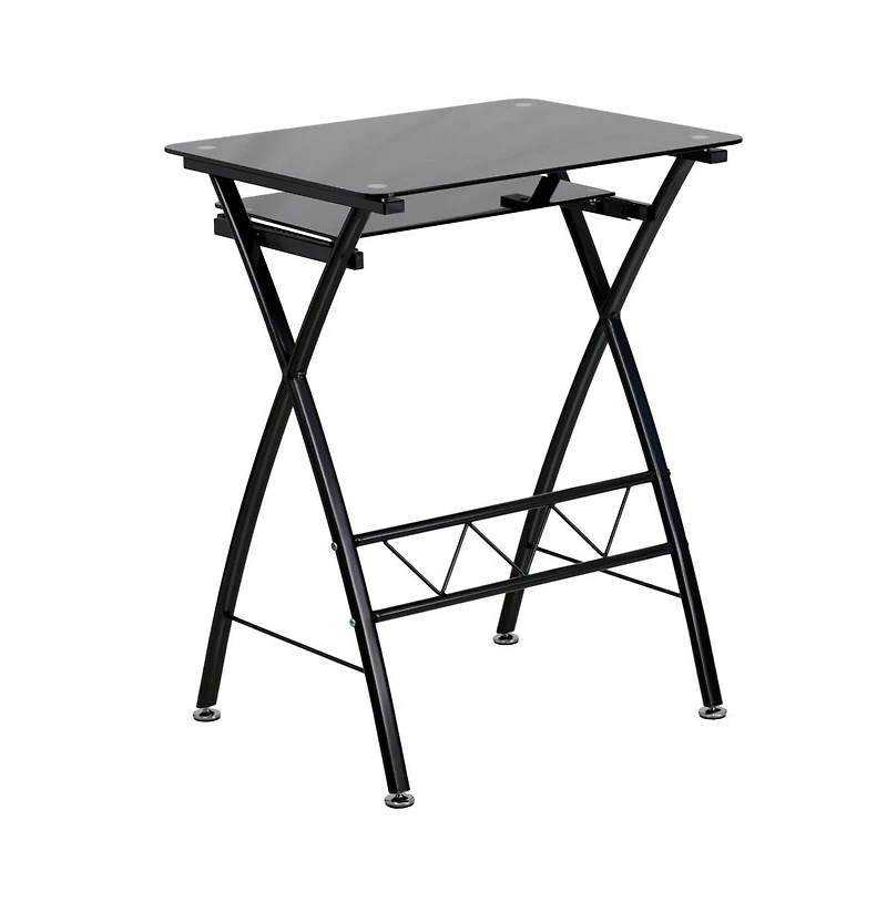 Tempered Glass Computer Desk With Pull-Out Keyboard Tray