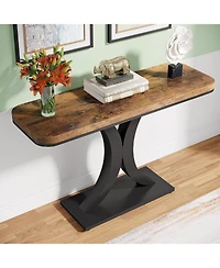 Tribesigns Modern Gold Console Table, 40 inch Narrow Entryway Foyer Table with Geometric Base, Rustic Hallway Accent for Living Room, Entrance