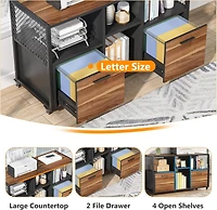 Tribesigns 2 Drawer Wood File Cabinets, Modern Mobile Lateral Filing Cabinet for Letter/ A4 Size, Printer Stand with Open Storage Shelves and Drawer f