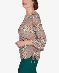 Alfred Dunner Petite Emerald Isle Spliced Texture Top with A Drawstring Hemline