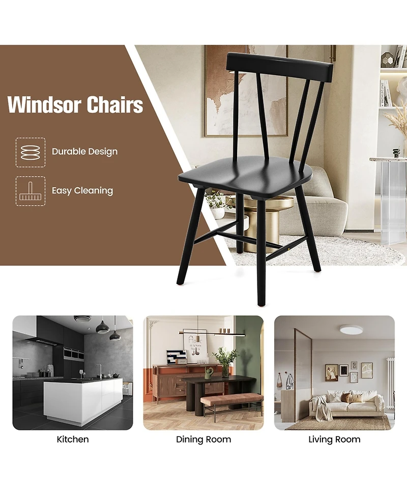 Dining Chairs Set of 2 Windsor Wood Armless with Solid Rubber
