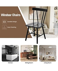 Dining Chairs Set of 2 Windsor Wood Armless with Solid Rubber