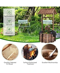Outdoor Wooden Wishing Well Bucket Flower Plants Planter Patio Garden Home Decor