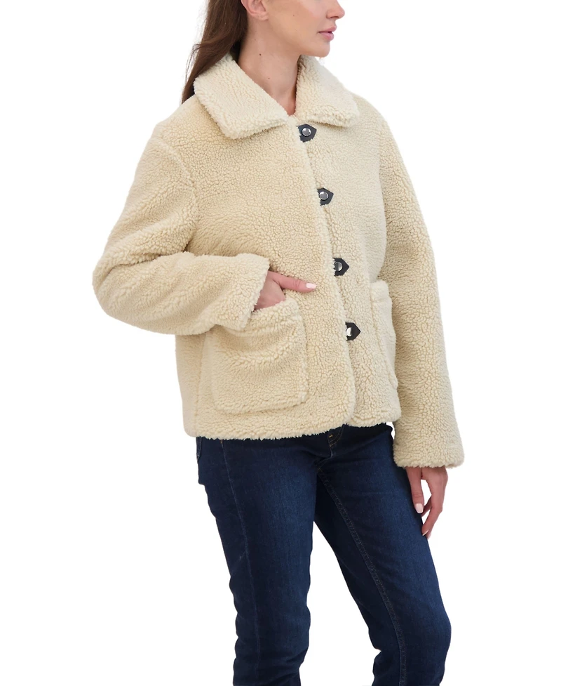 Sebby Collection Women's Faux Fur Sherpa Snap Front Jacket