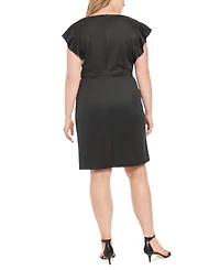 London Times Plus Size Surplice Cascade Sheath Dress