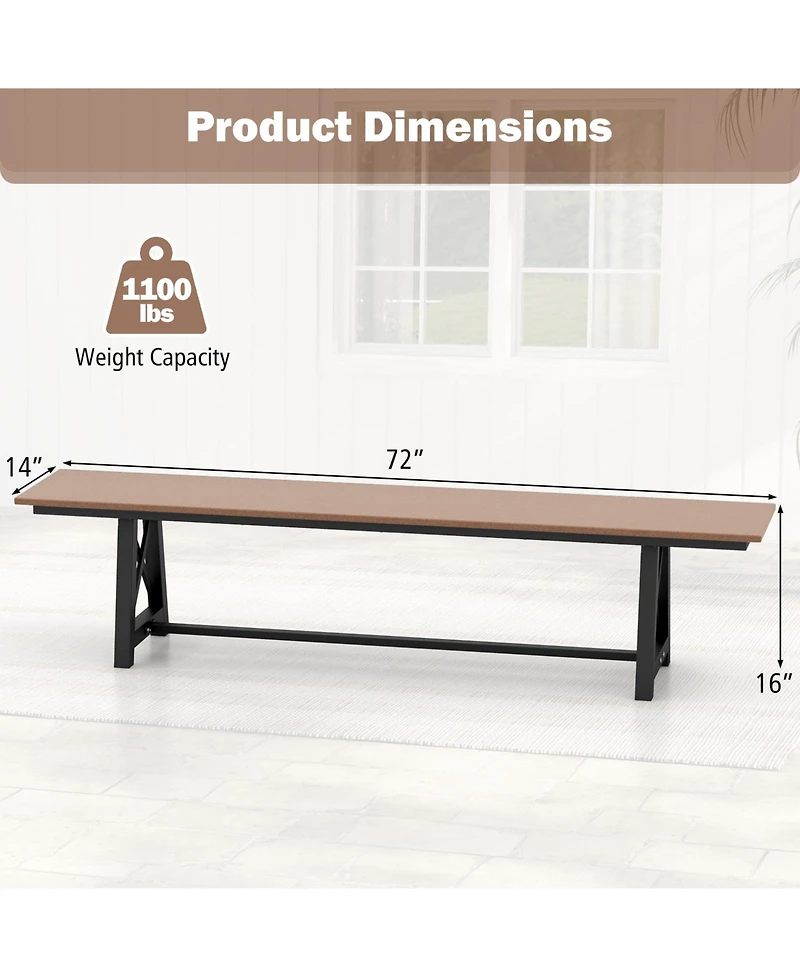 3-4 Person Outdoor Hdpe Bench with Metal Frame-Brown