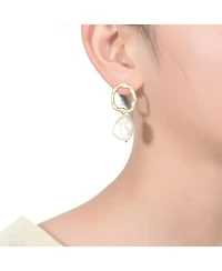 Sterling Silver Gold Plated with Genuine Freshwater Round Pearl Drop Earrings