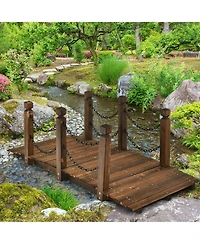 Skonyon 5 Feet Wooden Garden Bridge Arc Footbridge Stained Finish Walkway with Safety Rails