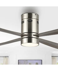 Jonathan Y Theo 52" 1-Light Contemporary Minimalist Iron/Acrylic Mobile-App/Remote-Controlled 6-Speed Integrated Led Ceiling Fan, Nickel/Gray Wood Fin