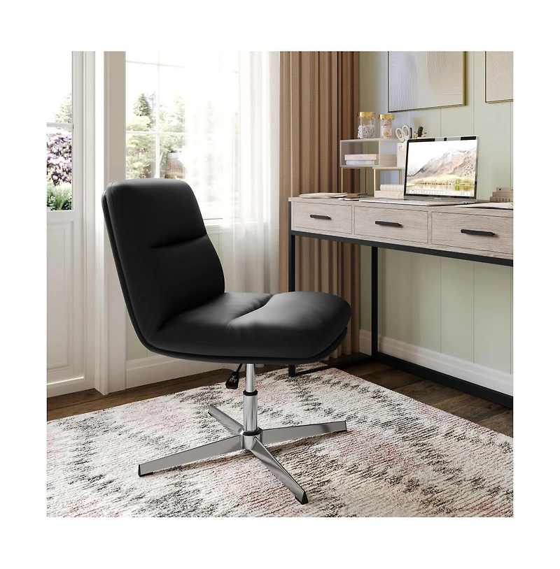 Merrick Lane Biel Mid-Back Height-Adjustable Stationary Armless Swivel Office Chair - Padded Upholstered Back And Seat, Strong Frame
