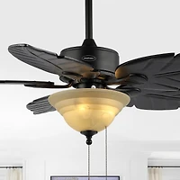 Jonathan Y Poinciana 52" 3-Light Coastal Bohemian Iron/Wood Palm Leaf Led Ceiling Fan with Pull Chain, Black