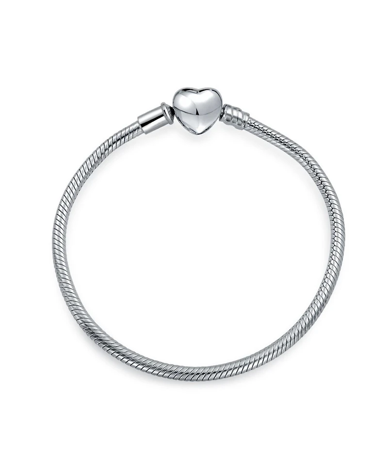 Bling Jewelry Snake Bracelet with Heart Clasp Fits European Beads 7 Inch