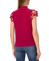 CeCe Women's Mock Neck Flutter-Sleeve Top