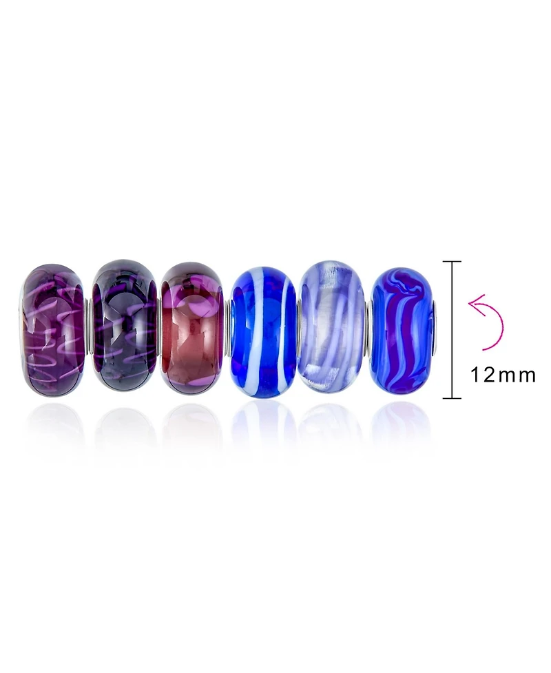 Bling Jewelry Mixed Set Of Bundle Sterling Silver Core Translucent Shades Of Blue Murano Glass Swirl Flower Charm Bead Spacer Fits European Bracelet