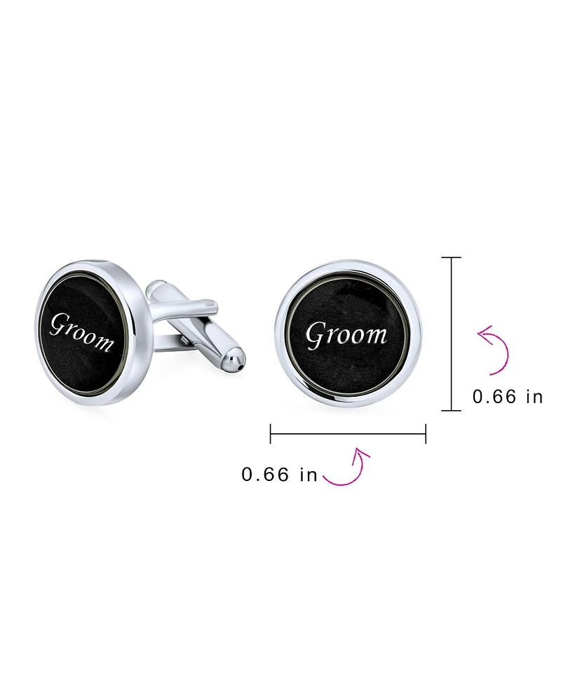 Bling Jewelry Groom Script Words Round Black White Shirt Cuff Links Groomsmen Party Gift Brass Bullet Hinge Back