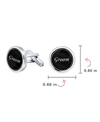 Bling Jewelry Groom Script Words Round Black White Shirt Cuff Links Groomsmen Party Gift Brass Bullet Hinge Back