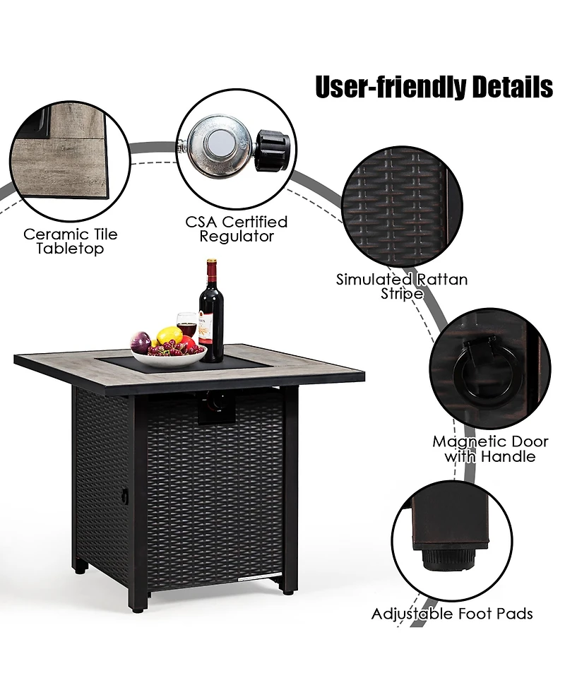 7PCS Patio Rattan Furniture Set 30'' Fire Pit Table Cover Cushion Sofa