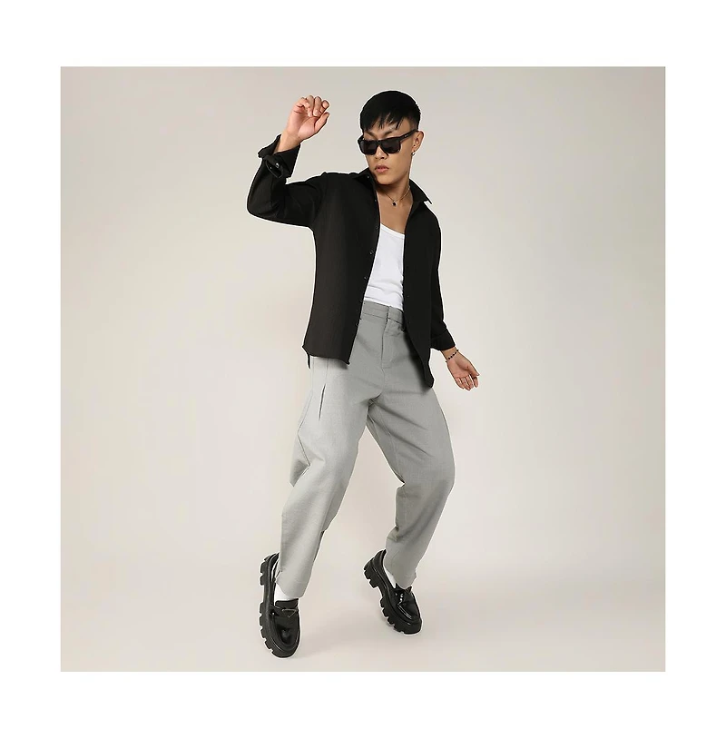 Men's Onyx Black Stripe-Creased Shirt