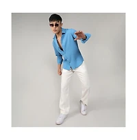 Men's Sky Blue Textured Micro Buffalo Check Shirt