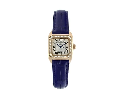 Peugeot Women's 34x24mm Tank Watch with Crystal Bezel Blue Leather Strap