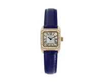 Peugeot Women's 34x24mm Tank Watch with Crystal Bezel Blue Leather Strap