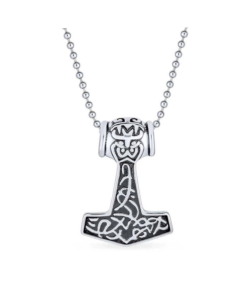 Bling Jewelry Protection Amulet Ancient Celtic Knot Viking Norse Thors Hammer Pendant Necklace Oxidized Stainless Steel With Bead Chain