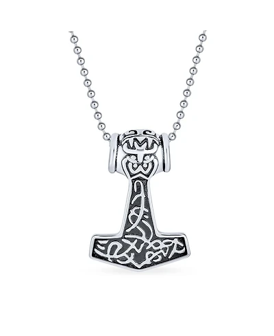 Bling Jewelry Protection Amulet Ancient Celtic Knot Viking Norse Thors Hammer Pendant Necklace Oxidized Stainless Steel With Bead Chain