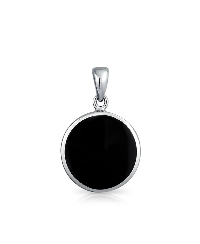 Bling Jewelry Celestial Black Enamel Round Circle Medallion Crescent Moon And Sun Pendant Necklace Sterling Silver