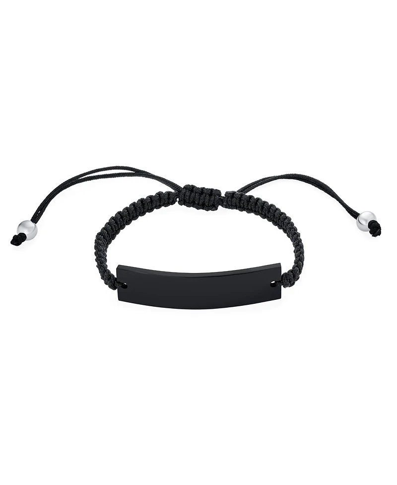 Bling Jewelry Braided Rope Cord Identification Black Name Adjustable Slide Bracelet Black Plated Stainless Steel