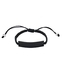 Bling Jewelry Braided Rope Cord Identification Black Name Adjustable Slide Bracelet Black Plated Stainless Steel