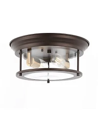 Jonathan Y Lauren 13.25" 2-Light Metal/Glass Led Flush Mount, Black